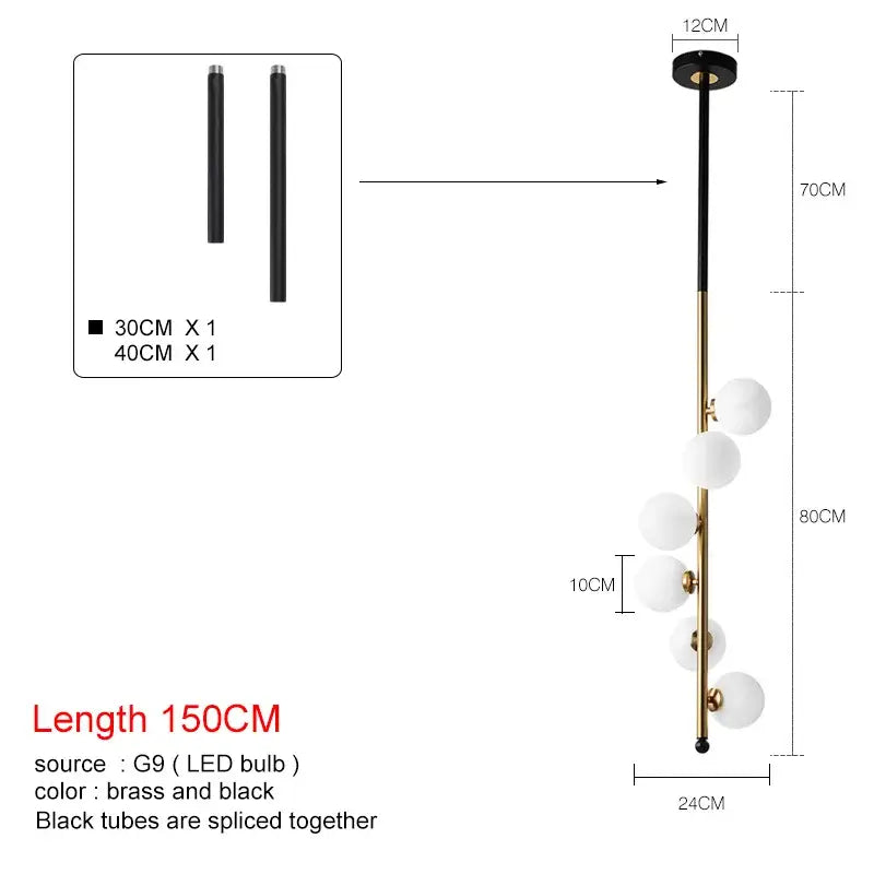A modern black and gold glass ball pendant light with five white spherical bulbs ideal for dining room decorbites pendant lights