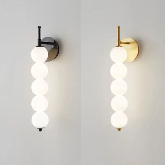Modern black and gold wall lamp with five frosted glass spheres for decorbites glass bedside led bedroom sconce