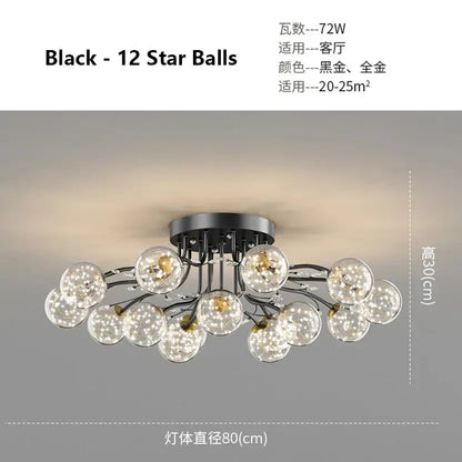 Modern black 12-star bubble ball ceiling light with clear glass orbs and sleek metallic base for decorbites glass decor