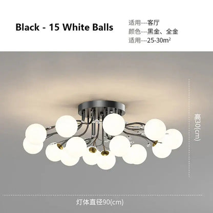 Modern black and gold glass bubble ball ceiling light with 15 white spherical bulbs for decorbites ceiling light decor