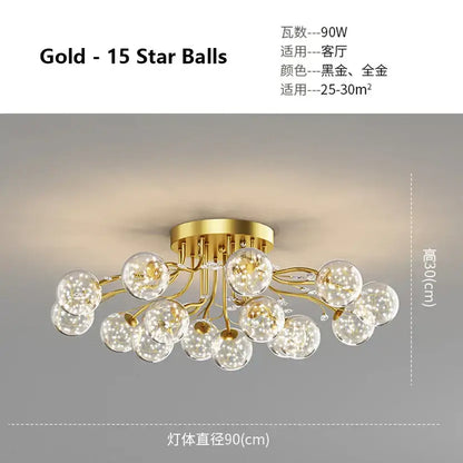 Modern black and gold glass bubble ball ceiling light fixture with fifteen clear glass bulbs for living room decorbites ceiling light