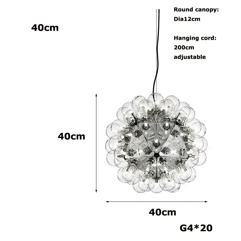 Modern black and gold glass dandelion led chandelier with 20 clear globes for living room decorbites lighting