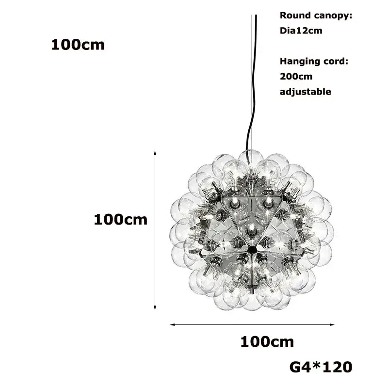 Modern black and gold decorbites glass dandelion led chandelier with clear glass bubbles and adjustable hanging cord