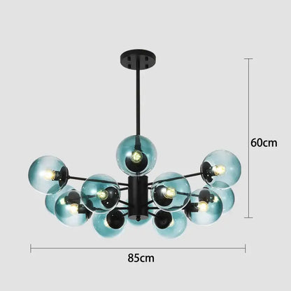 Modern black gold glass pendant light with black metal frame and teal glass spheres for living room decorbites black gold