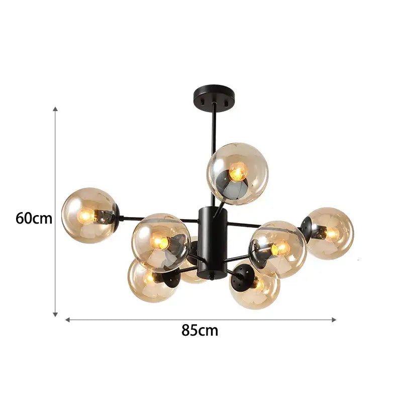 Modern black gold glass pendant light with multiple amber globe bulbs for stylish living room decorbites black gold