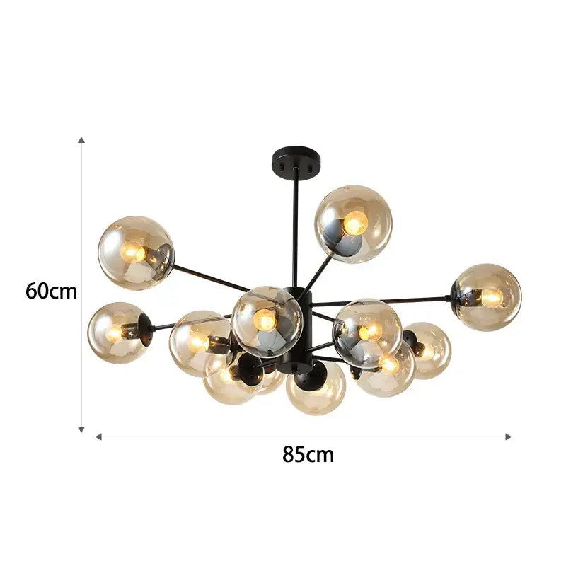 Modern black gold glass pendant light with multiple amber globe bulbs for living room decorbites black gold style