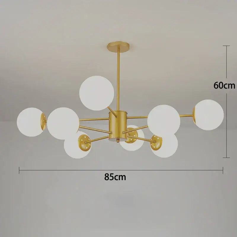 Modern black gold glass pendant light with gold-toned chandelier and white spherical shades for living room decorbites black gold