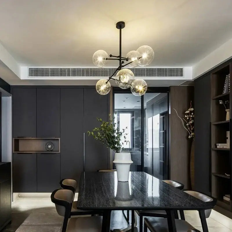 Modern black gold glass led chandelier with clear glass globe bulbs for living room decorbites black gold lighting
