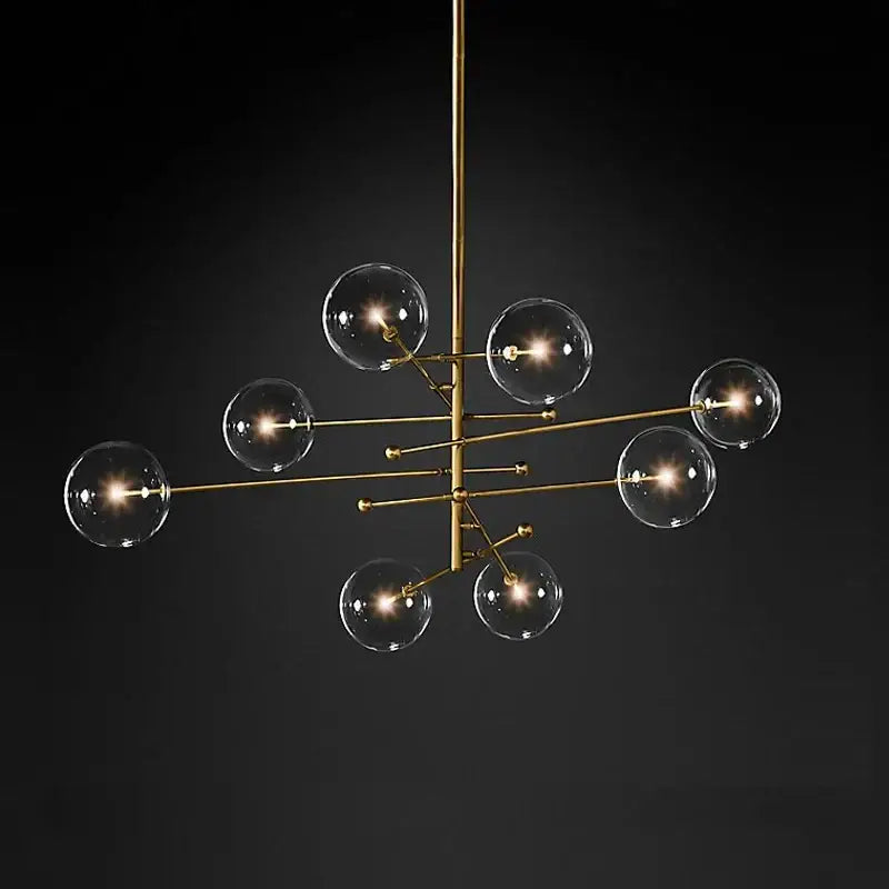 Modern black gold glass led chandelier with gold-toned frame and clear glass globe bulbs in geometric design for living room decorbites black gold