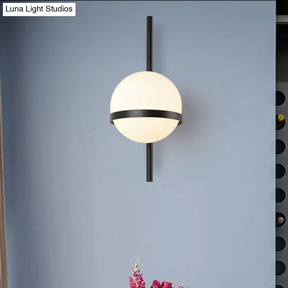Modern black and gold wall sconce with frosted glass shade and spherical design for bedroom e26 e27 light type