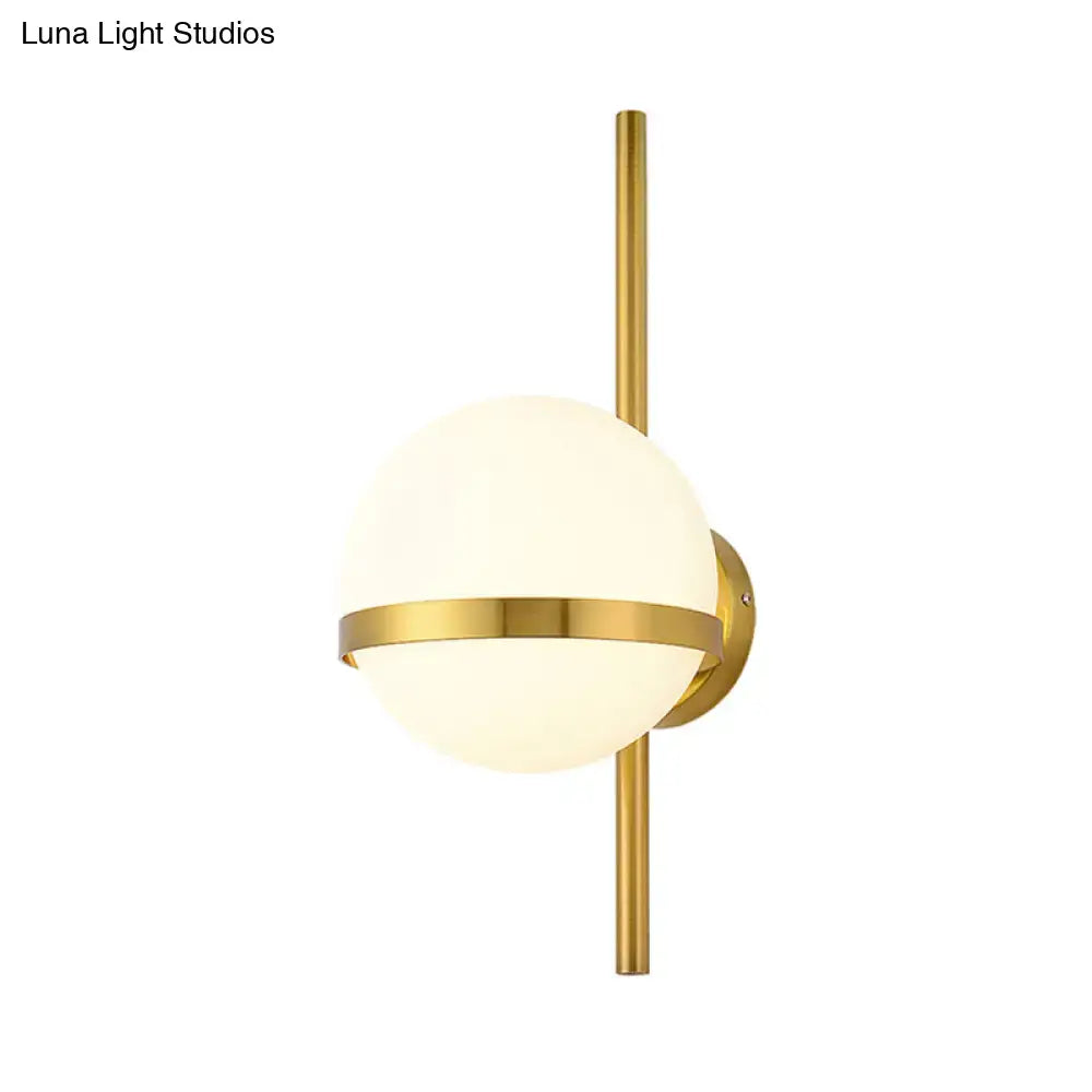 Modern black and gold spherical wall sconce with frosted glass shade and e26 e27 light type for bedroom use