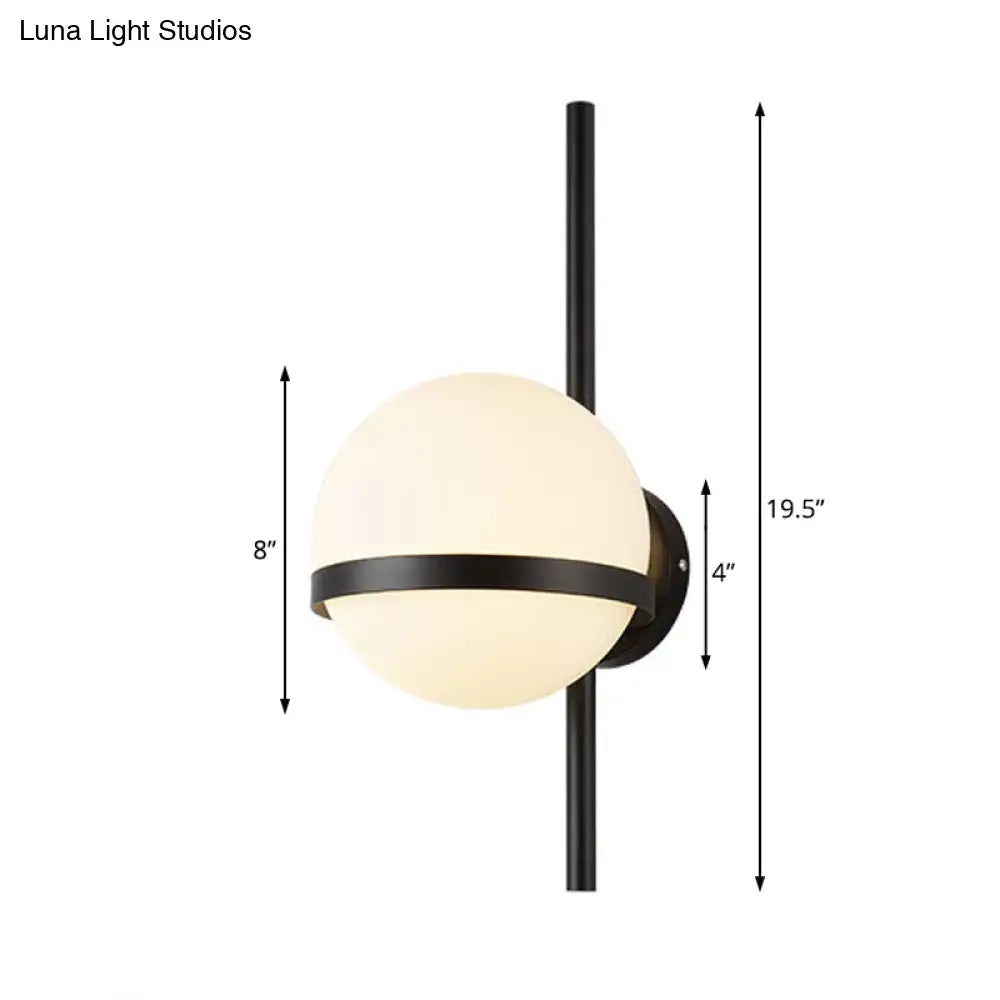 Modern black metal wall sconce with frosted glass shade and horizontal gold accent band for bedroom e26 e27 light type