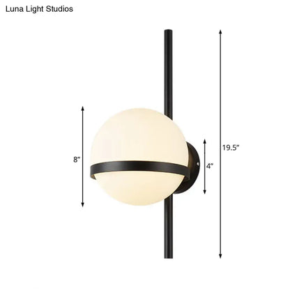 Modern black metal wall sconce with frosted glass shade and horizontal gold accent band for bedroom e26 e27 light type