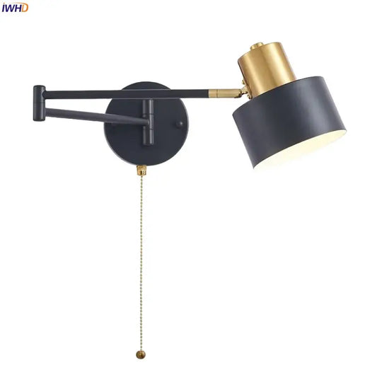Modern black and gold iron art led wall lamp with adjustable matte finish for bedroom decorbites iron art wall lamp