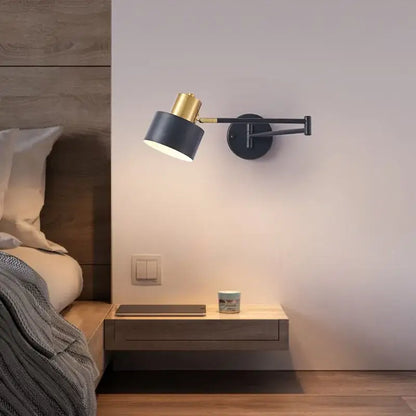 Modern black and gold iron art led wall lamp with adjustable arm for bedroom decorbites wall lamp design