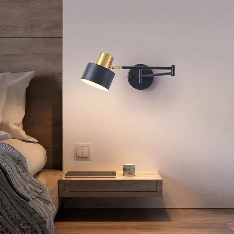 Modern black and gold iron art led wall lamp with adjustable arm for bedroom decorbites wall lamp design