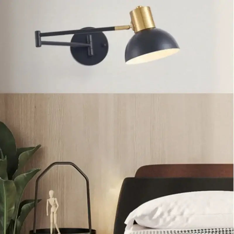 Modern black and gold iron art led wall lamp with adjustable matte dome shade for bedroom decorbites iron art design