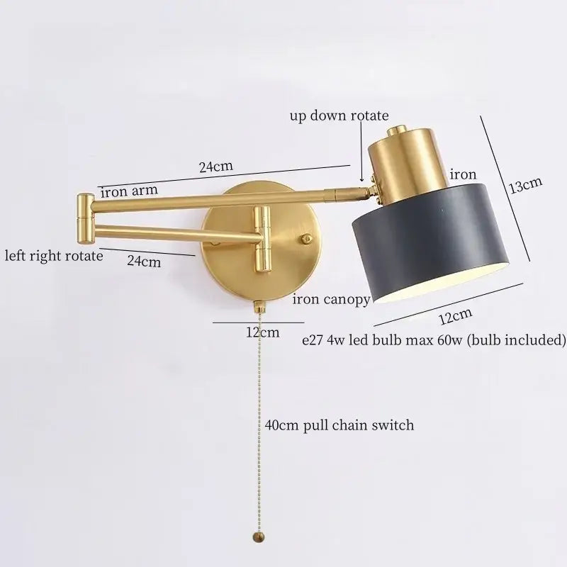 Modern black and gold iron art led wall lamp with adjustable iron construction ideal for bedroom decorbites wall lamp