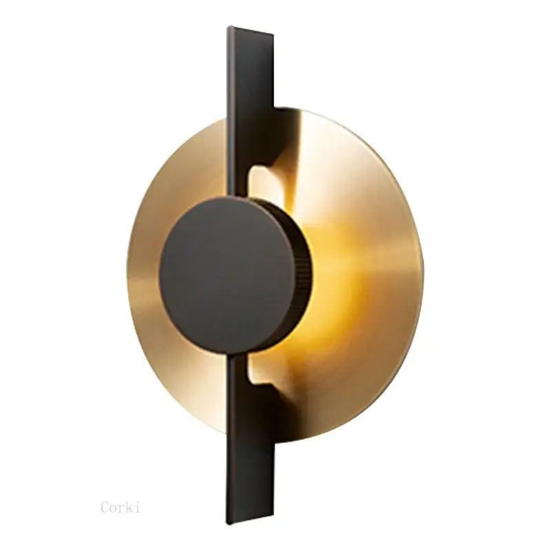 Modern black and gold iron art led wall lamp with brushed gold face and matte black bar for dining room decorbites iron art