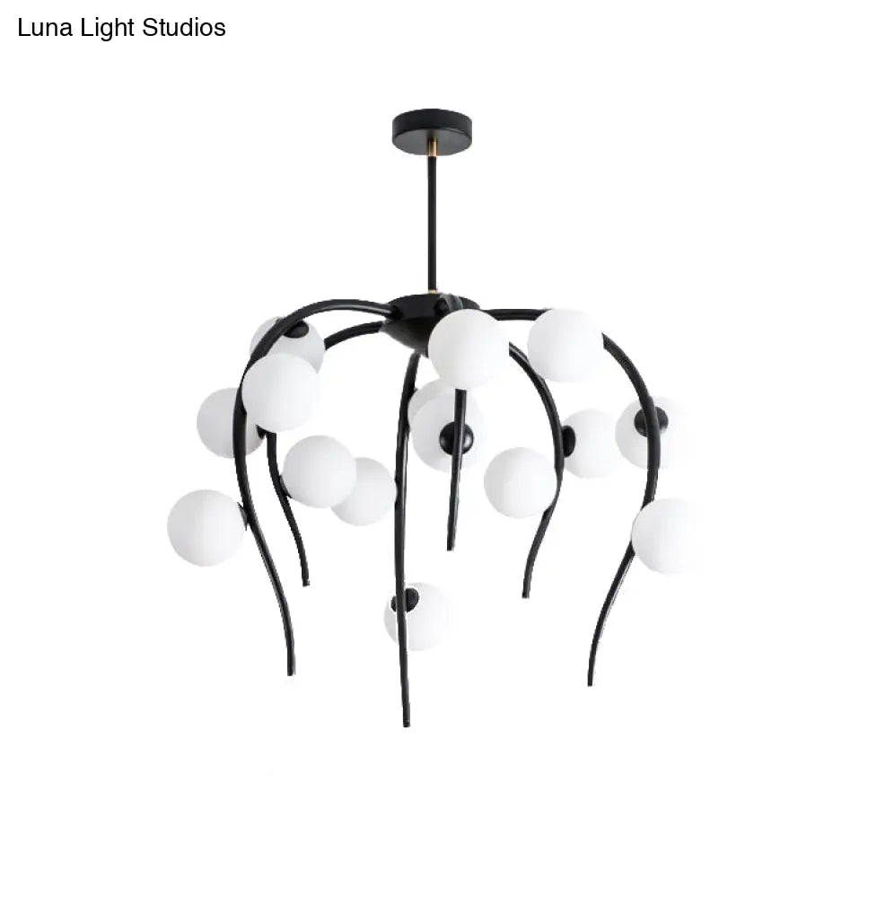 Lámpara de techo moderna de hierro negro y dorado con forma de rama y bolas blancas mate - Lámpara colgante para comedor de 15/20 luces