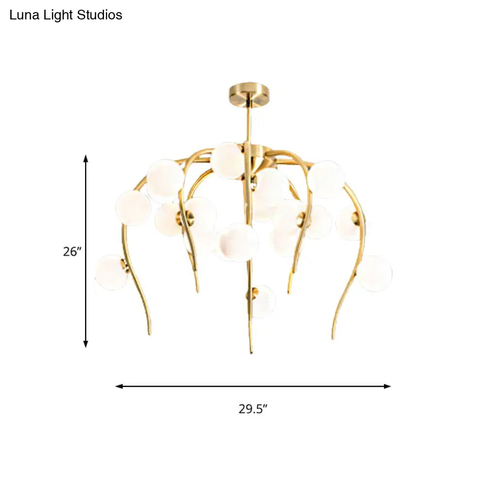 Lámpara de techo moderna de hierro negro y dorado con forma de rama y bolas blancas mate - Lámpara colgante para comedor de 15/20 luces