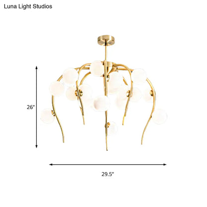 Lámpara de techo moderna de hierro negro y dorado con forma de rama y bolas blancas mate - Lámpara colgante para comedor de 15/20 luces