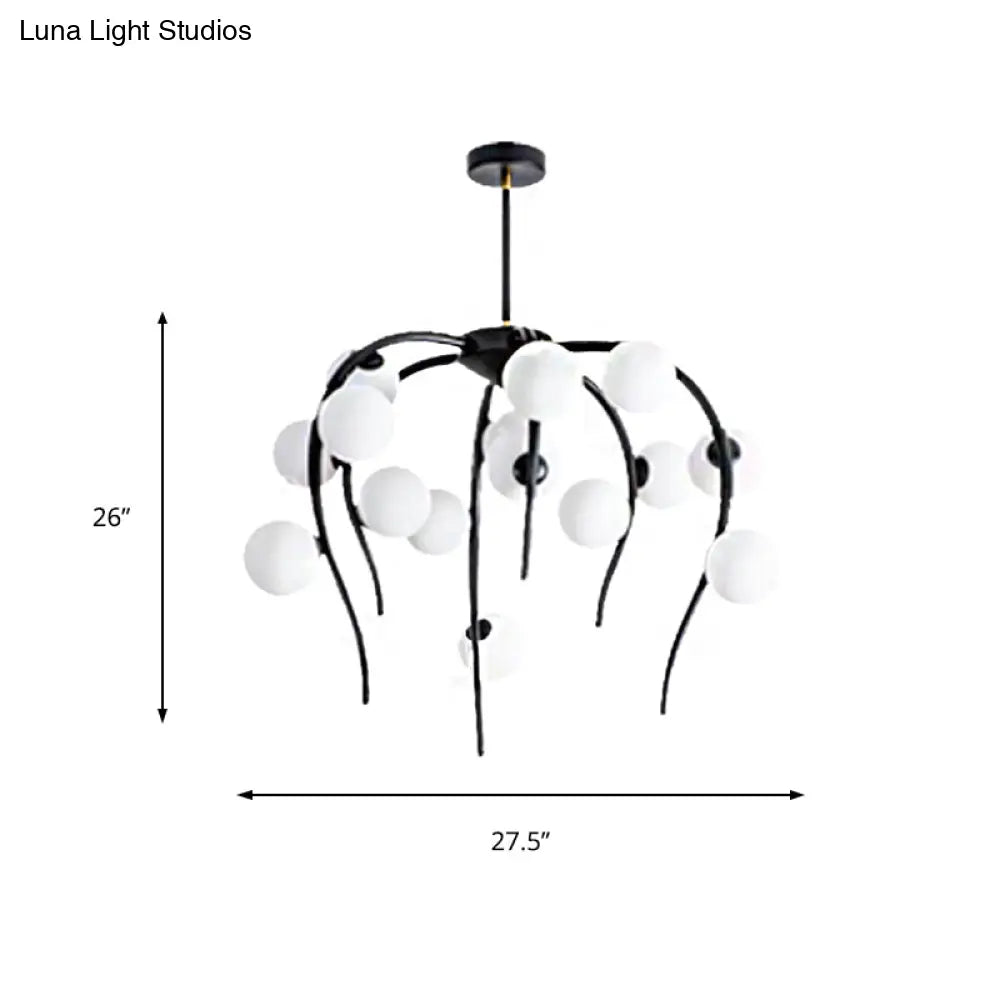Lámpara de techo moderna de hierro negro y dorado con forma de rama y bolas blancas mate - Lámpara colgante para comedor de 15/20 luces