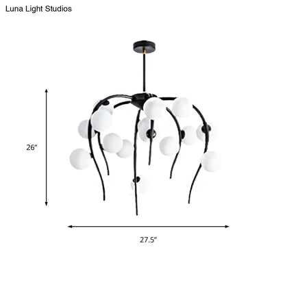 Lámpara de techo moderna de hierro negro y dorado con forma de rama y bolas blancas mate - Lámpara colgante para comedor de 15/20 luces