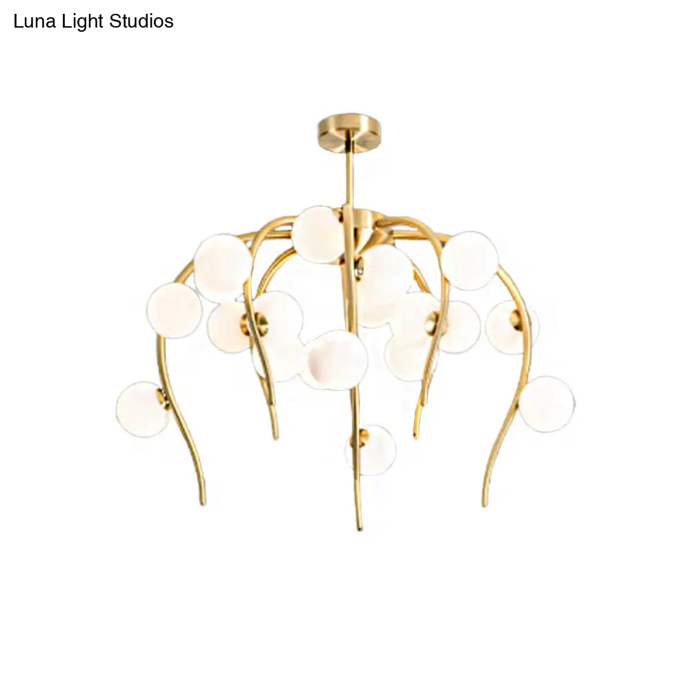 Lámpara de techo moderna de hierro negro y dorado con forma de rama y bolas blancas mate - Lámpara colgante para comedor de 15/20 luces