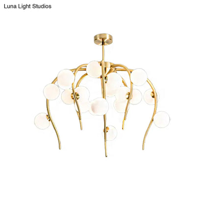 Lámpara de techo moderna de hierro negro y dorado con forma de rama y bolas blancas mate - Lámpara colgante para comedor de 15/20 luces