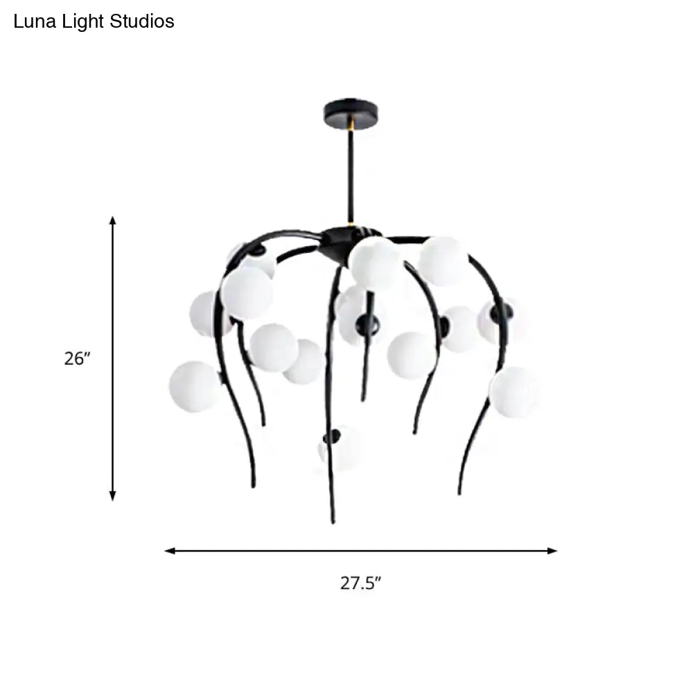Lámpara de techo moderna de hierro negro y dorado con forma de rama y bolas blancas mate - Lámpara colgante para comedor de 15/20 luces