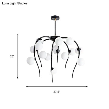 Lámpara de techo moderna de hierro negro y dorado con forma de rama y bolas blancas mate - Lámpara colgante para comedor de 15/20 luces
