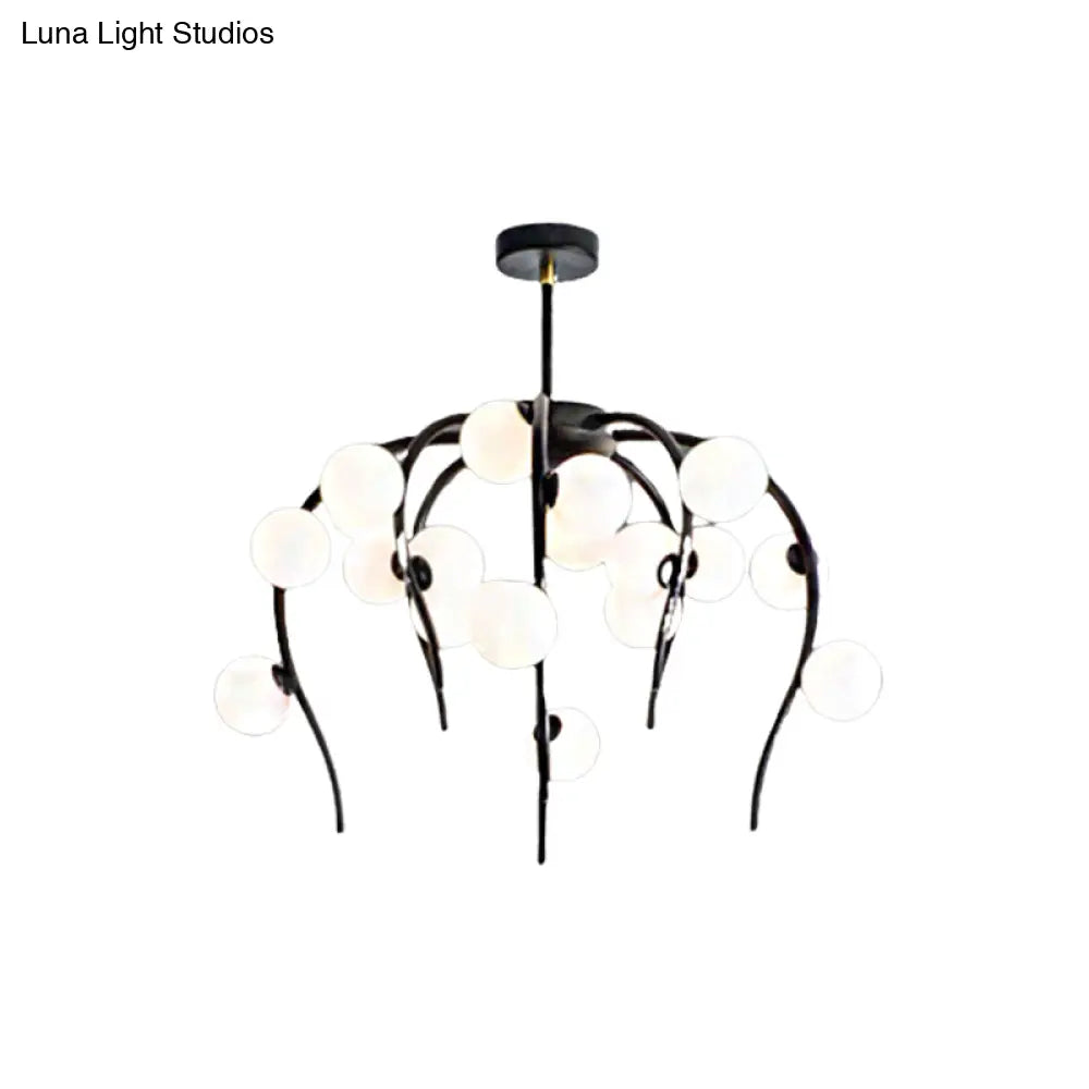 Lámpara de techo moderna de hierro negro y dorado con forma de rama y bolas blancas mate - Lámpara colgante para comedor de 15/20 luces