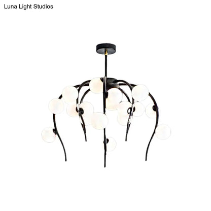 Lámpara de techo moderna de hierro negro y dorado con forma de rama y bolas blancas mate - Lámpara colgante para comedor de 15/20 luces