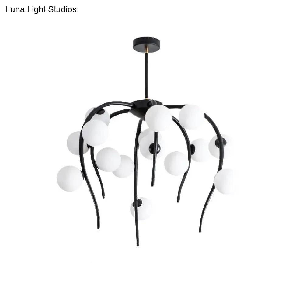 Lámpara de techo moderna de hierro negro y dorado con forma de rama y bolas blancas mate - Lámpara colgante para comedor de 15/20 luces
