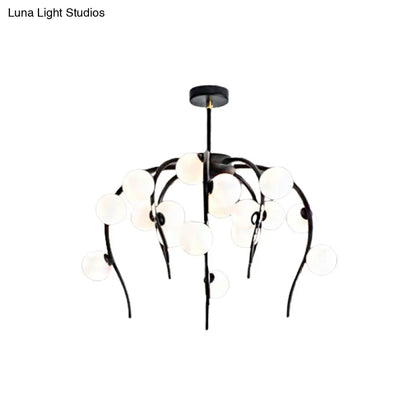 Lámpara de techo moderna de hierro negro y dorado con forma de rama y bolas blancas mate - Lámpara colgante para comedor de 15/20 luces