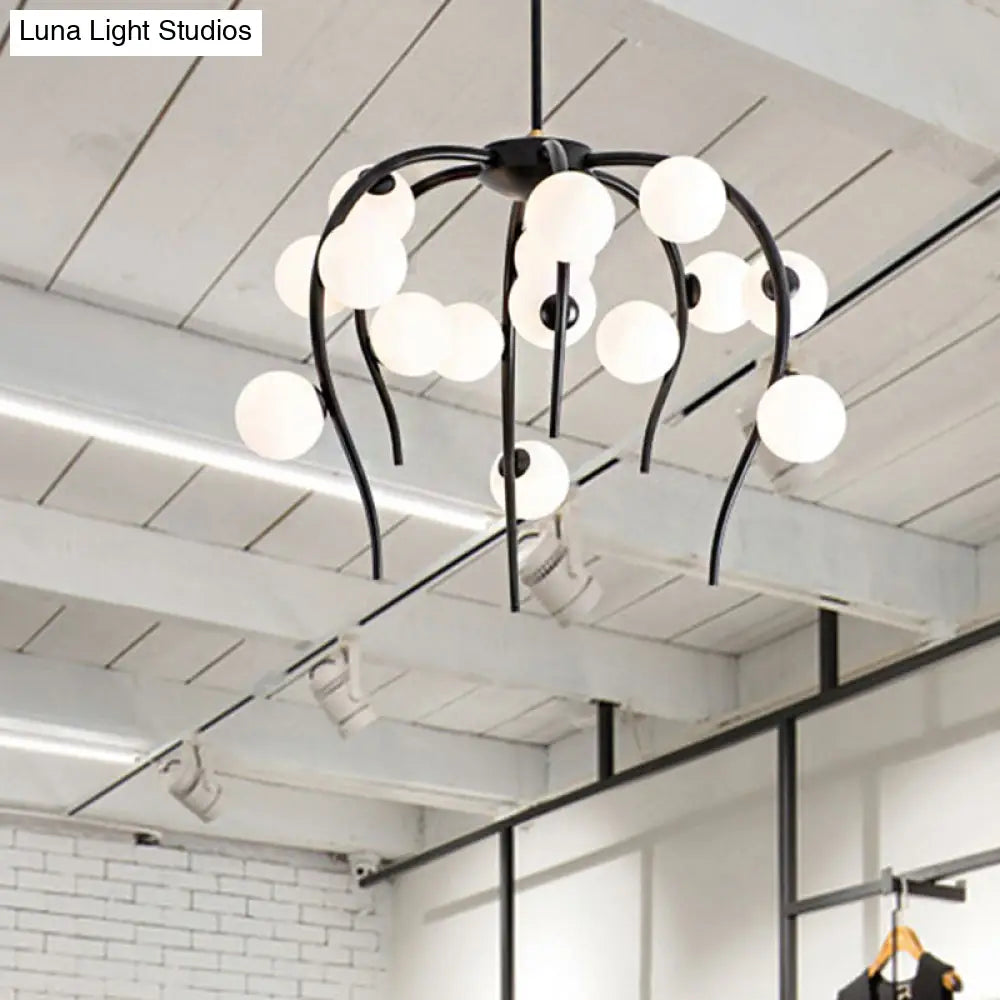 Lámpara de techo moderna de hierro negro y dorado con forma de rama y bolas blancas mate - Lámpara colgante para comedor de 15/20 luces