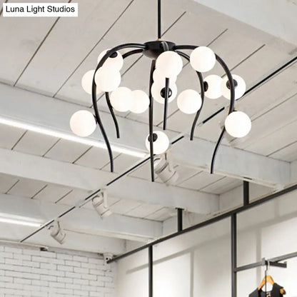 Lámpara de techo moderna de hierro negro y dorado con forma de rama y bolas blancas mate - Lámpara colgante para comedor de 15/20 luces