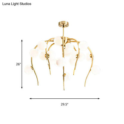 Lámpara de techo moderna de hierro negro y dorado con forma de rama y bolas blancas mate - Lámpara colgante para comedor de 15/20 luces