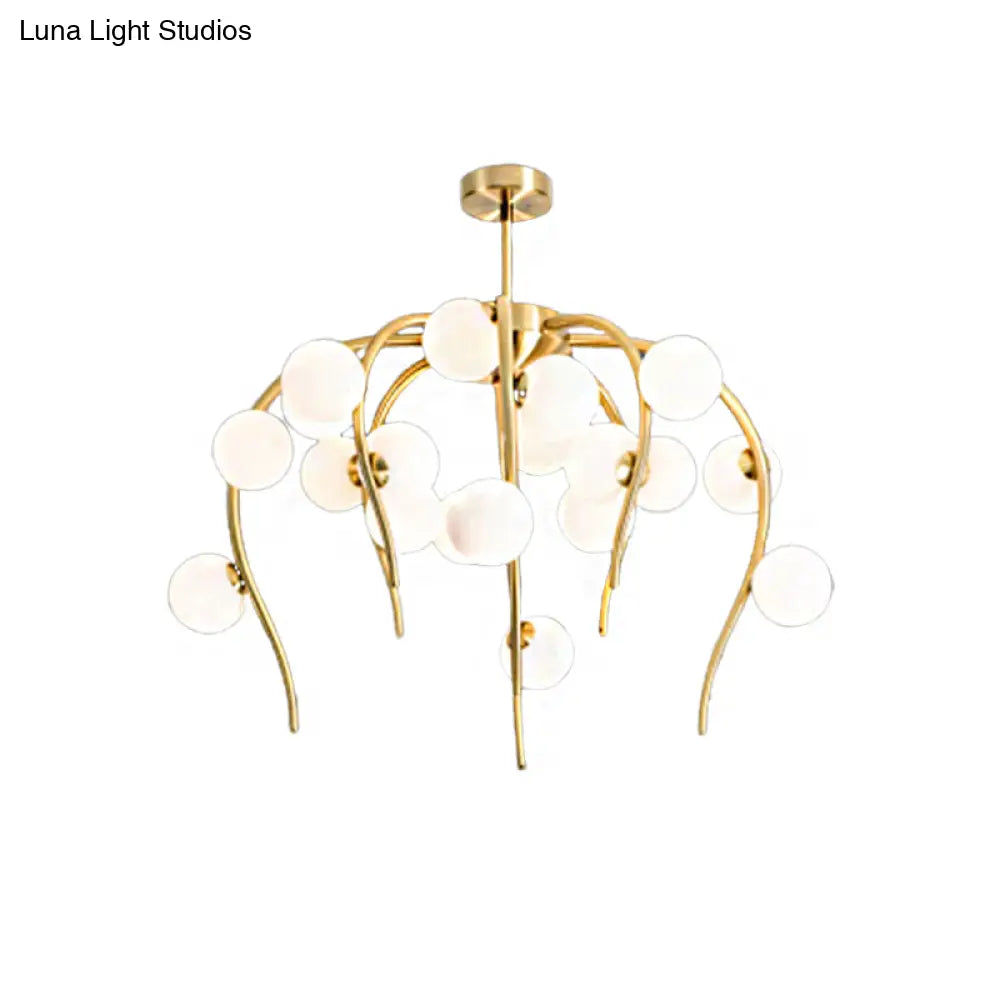 Lámpara de techo moderna de hierro negro y dorado con forma de rama y bolas blancas mate - Lámpara colgante para comedor de 15/20 luces
