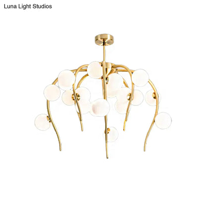 Lámpara de techo moderna de hierro negro y dorado con forma de rama y bolas blancas mate - Lámpara colgante para comedor de 15/20 luces