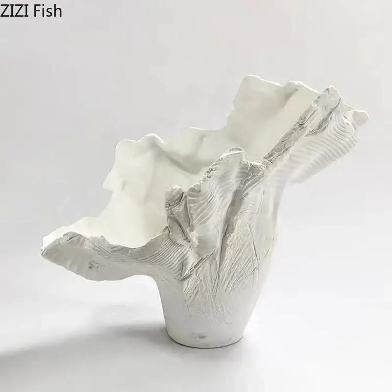 White ceramic irregular shape vase with textured ridges and flared rim for modern black and gold bedroom decorbites decor