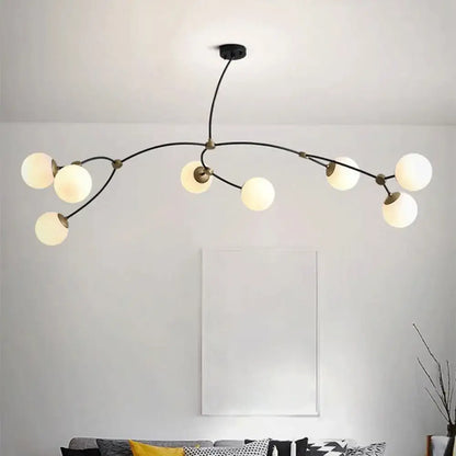 Modern black metal chandelier with eight frosted ball glass shade globe lights for dining room island lighting