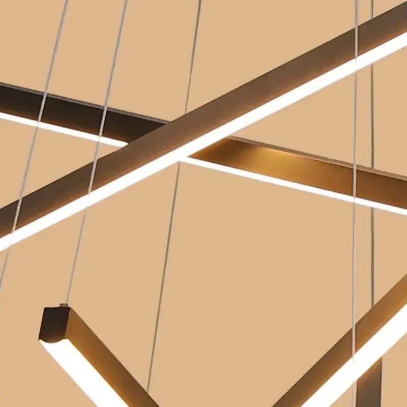 Modern black and gold led black ceiling chandelier with geometric gold metal frames and bright white led strips for dining room decorbites led black
