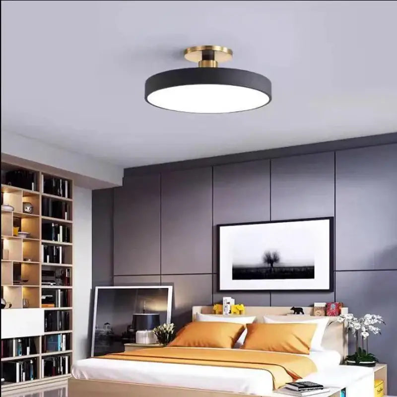Modern black and gold circular led ceiling lamp by decorbites for elegant living room lighting and decorbites led ceiling design