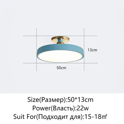 Modern blue circular ceiling lamp with brass-colored base decorbites led ceiling light for stylish living room decor