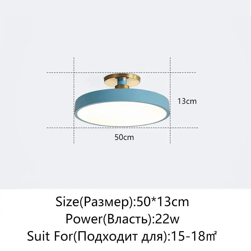 Modern blue circular ceiling lamp with brass-colored base decorbites led ceiling light for stylish living room decor