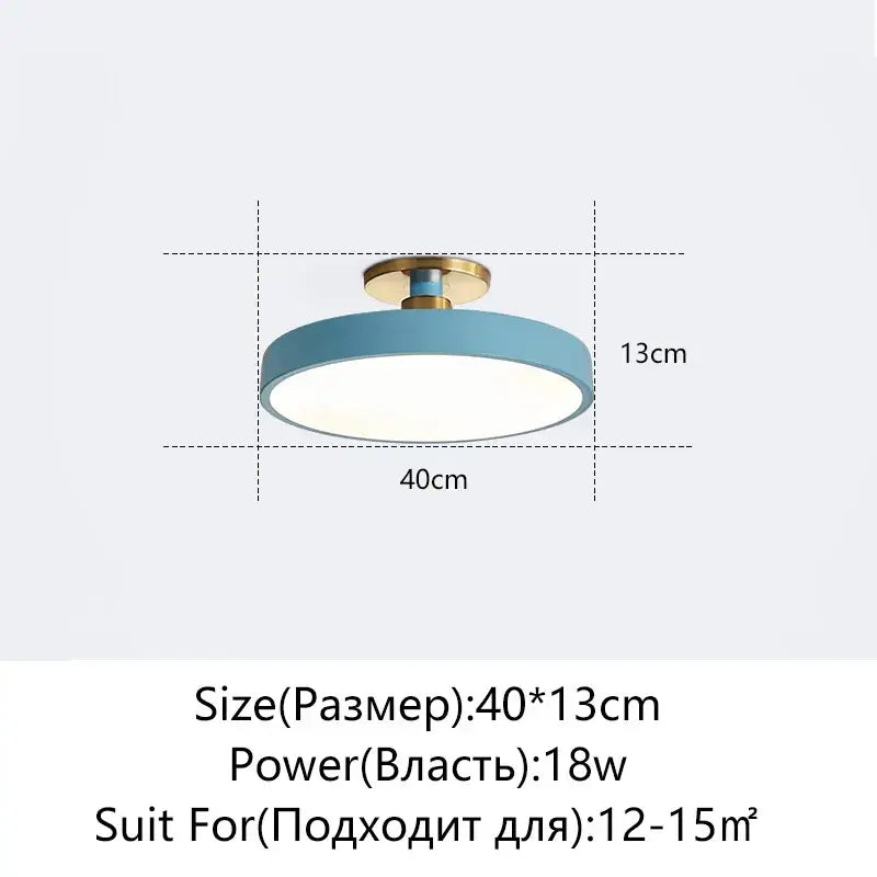 Modern black and gold led ceiling lamp with matte blue circular shade and brass mounting hardware for living room decorbites led ceiling