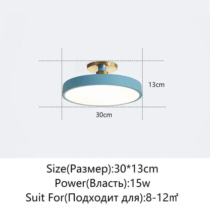 A modern black and gold led ceiling lamp with a round matte blue shade and brass mounting base for living room decorbites led ceiling