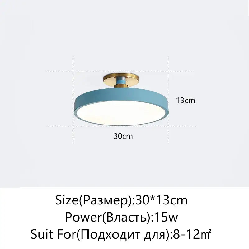 A modern black and gold led ceiling lamp with a round matte blue shade and brass mounting base for living room decorbites led ceiling